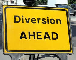 Diversion Ahead road sign