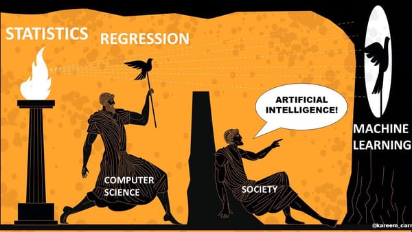 A meme illustrates how statistics, regression, and computer science combine to create machine learning tools people call AI.